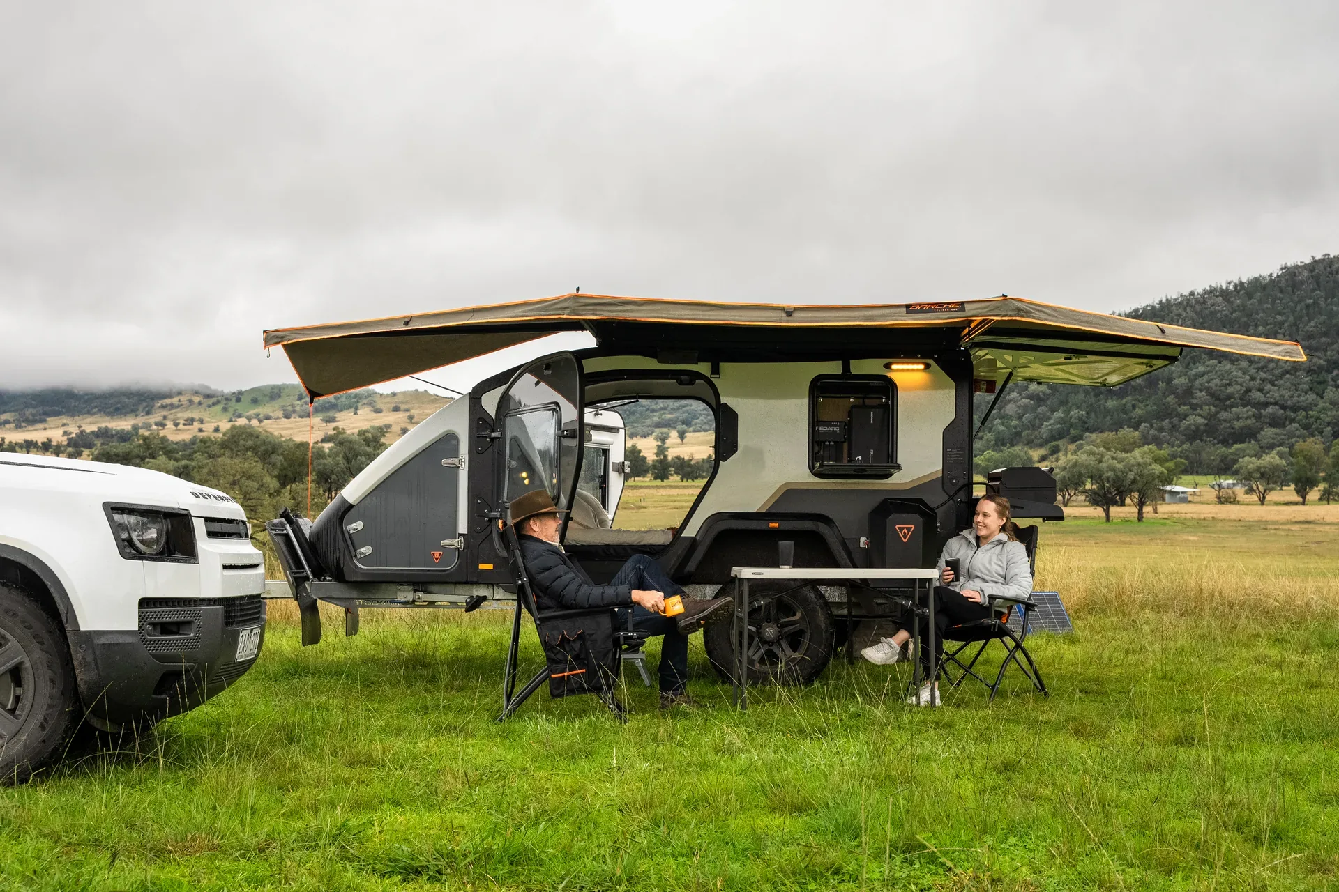 Rover Darche 180 awning open at camp without side walls