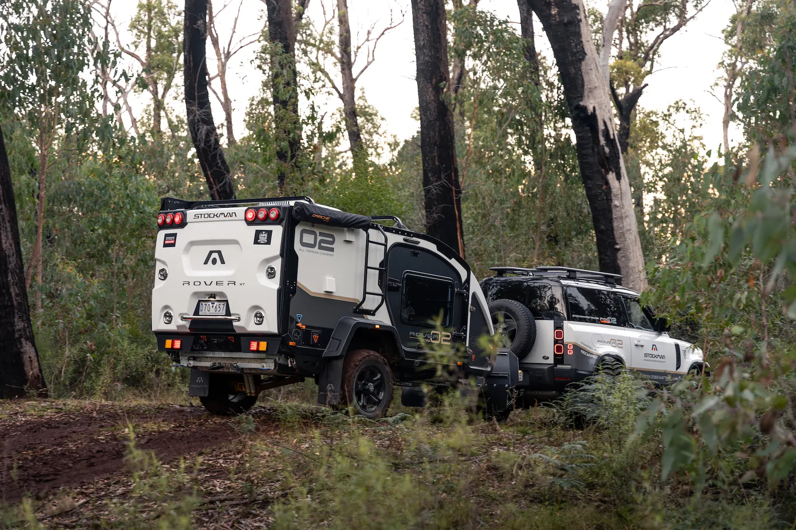 Stockman Rover All Terrain camper set up on a remote campsite