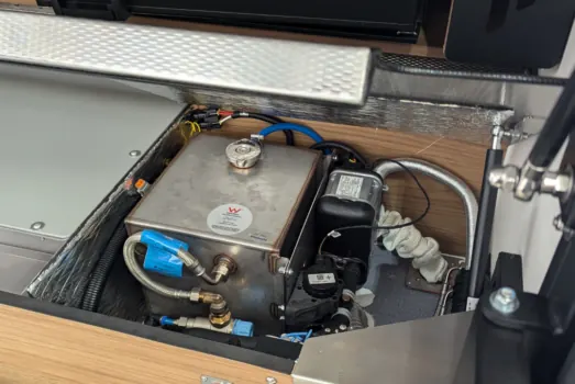 Diesel hot water heater unit fitted inside the Rover